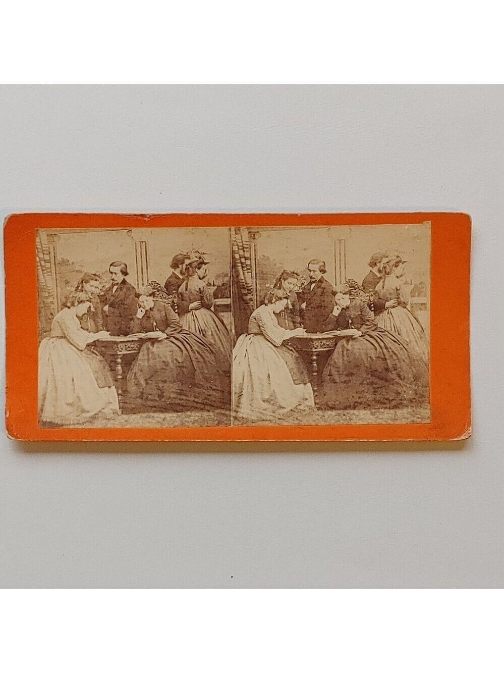 ANTIQUE STEREOGRAPH CARD Brewing Scandal Victorian Scene Victorian Ladies